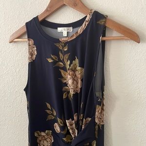 Tummy control midi dress! Navy with floral. Size small. Stretchy material.